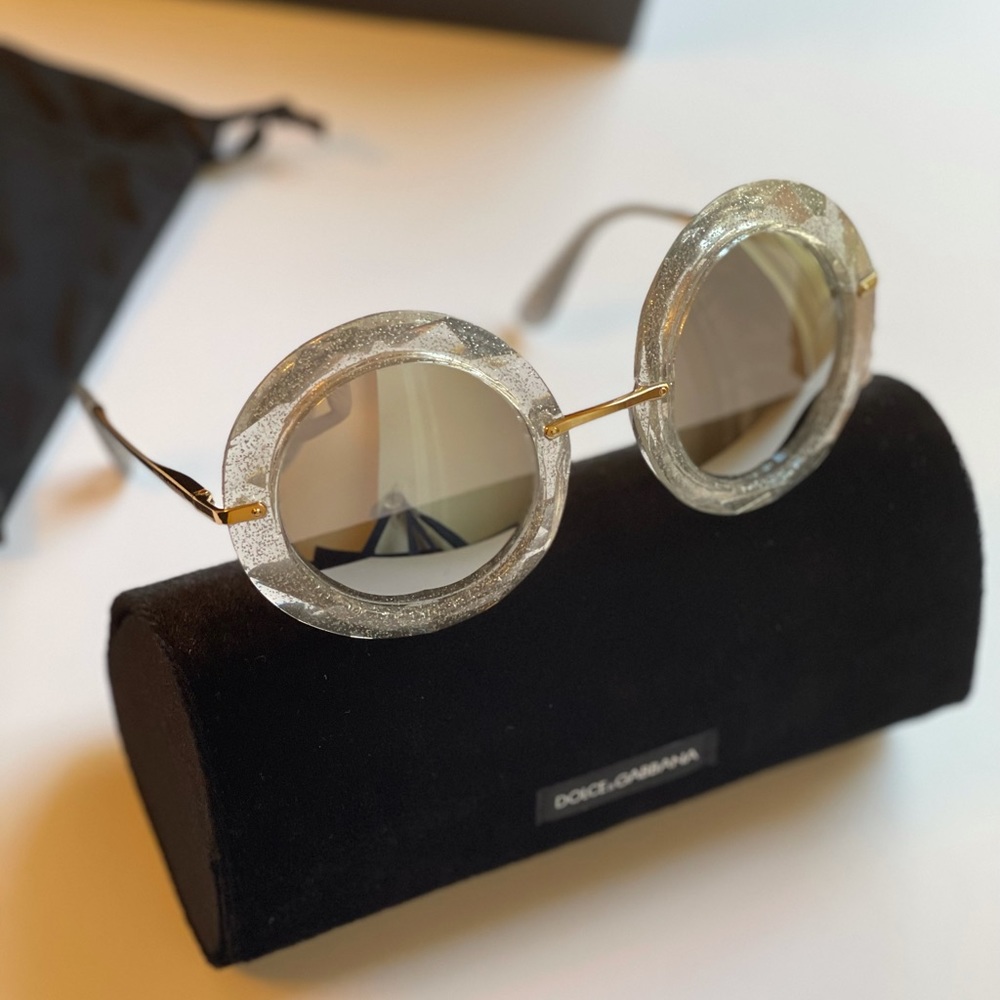 # Dolce and Gabbana Round Frame Glitter Acetate Sunglasses In Silver New - Picture 5 of 16
